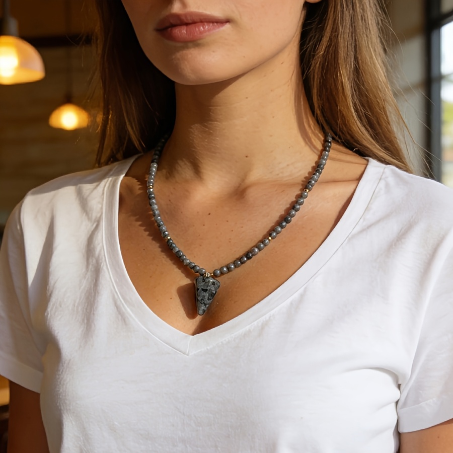 Natural Gray Labradorite Beaded Necklace with Cone Pendant